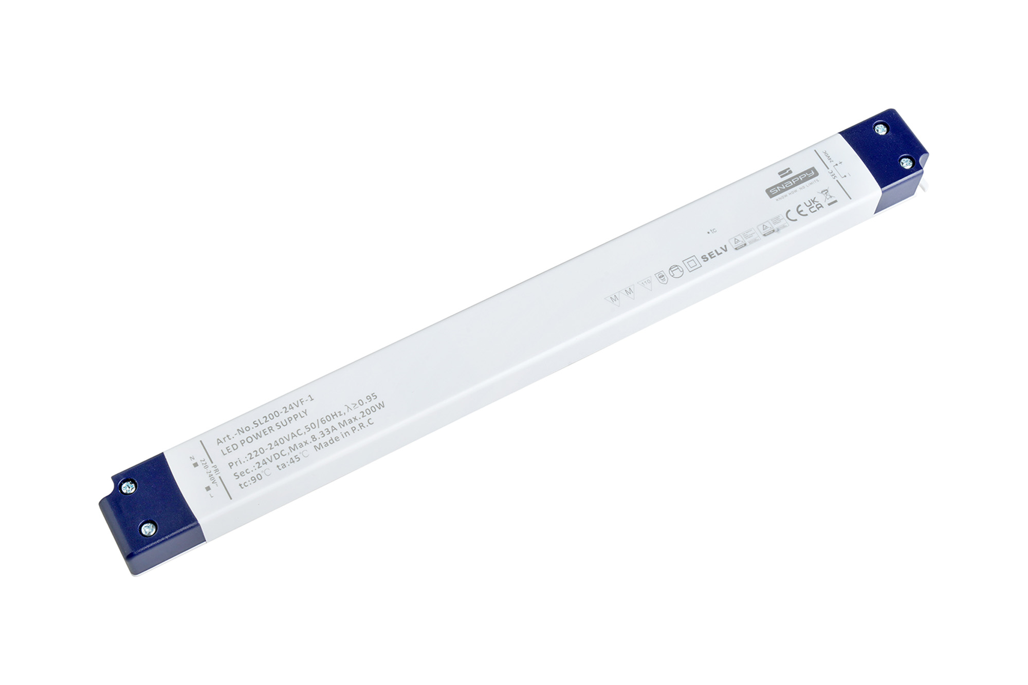 SL200-24VF-1  200W, Constant Voltage Non Dimmable LED Driver, 24VDC, 8.33A, Input 200-240VAC 50/60Hz, IP20.